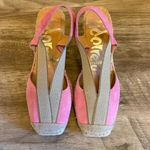 Vidorreta Suede Wedge Espadrilles Sandals in Pink with Elastic Straps